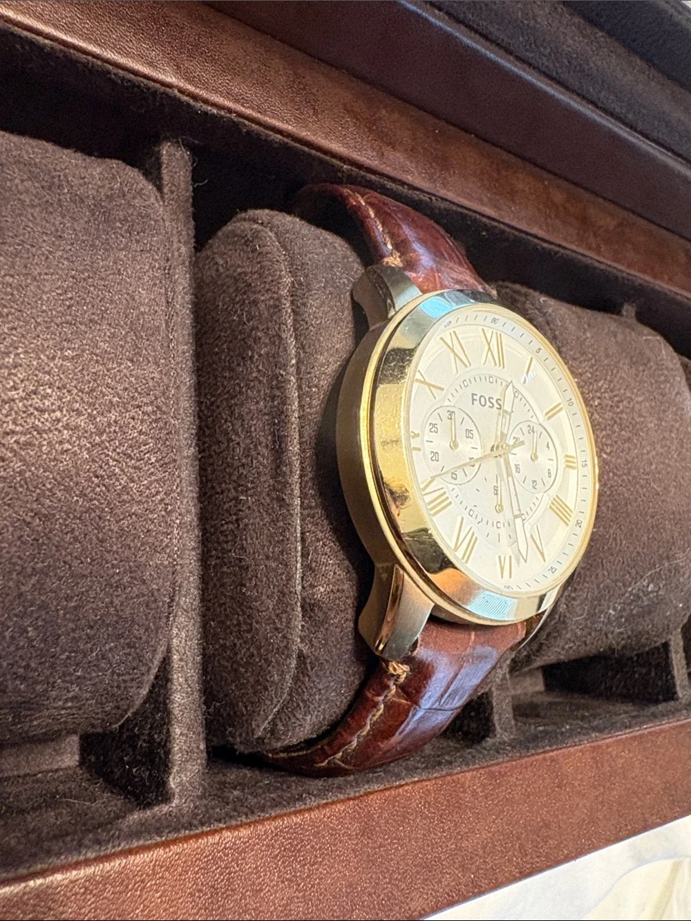Fossil Brown Leather Men's Watch with Gold-Tone Case